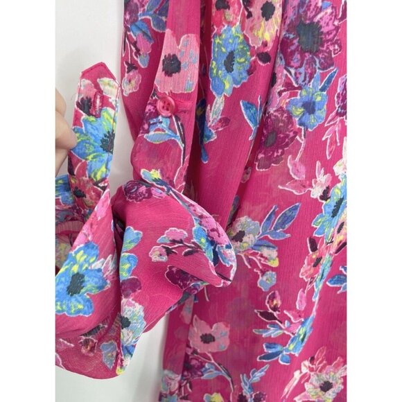 KUT from the Kloth Roll Tab Sheer Magenta Jasmine Blouse Sz Sm, Preppy‎ Office - Picture 9 of 11